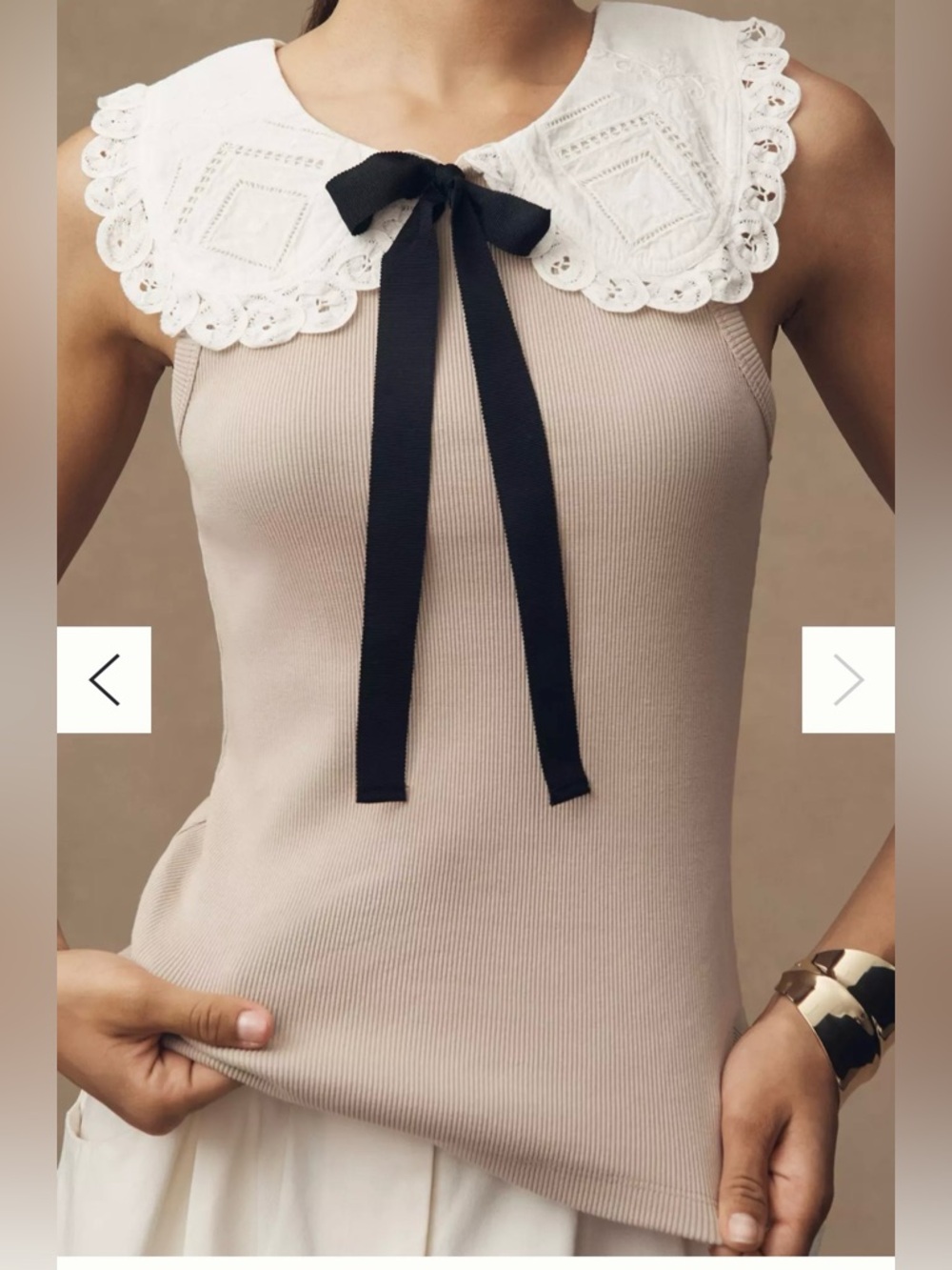 Anthropologie Lace Collar Ribbed Tank Small